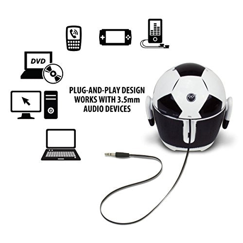 GOgroove Cute Soccer Robot Rechargeable Portable Speaker with Passive Subwoofer (Pal Bot Soccer) Speaker for Kids Stereo Drivers, Retractable 3.5mm AUX Cable - Plug Into Tablets, Phones, More