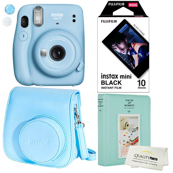 Fujifilm Instax Mini 11 Polaroid Ice Blue Instant Camera Plus Original Fuji Case, Photo Album and Fujifilm Character 10 Films (Black)