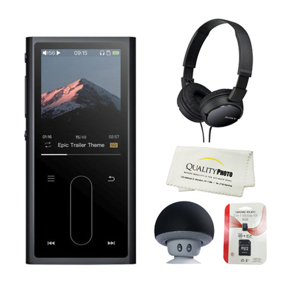 Quality photo FIIO M3K Portable High-Resolution Lossless Audio Player with Sony Stereo Headset, Portable Speaker, Micro SD. Bonus Microfiber Cloth