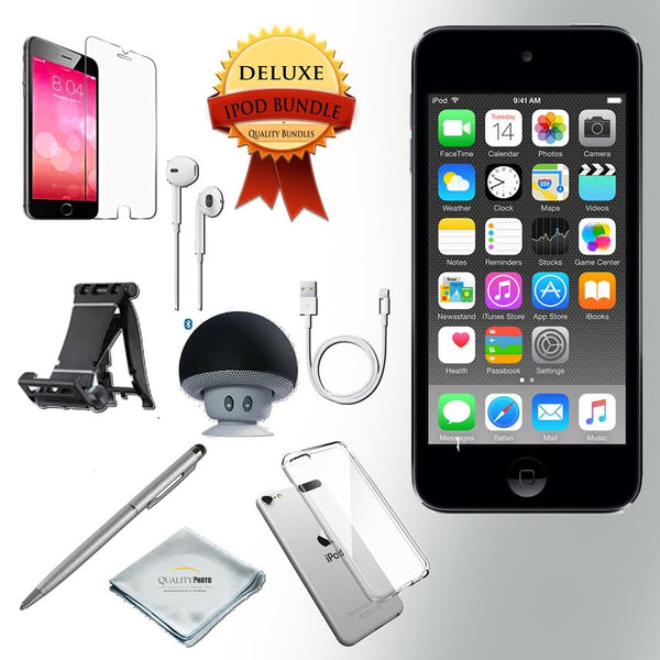 Apple iPod Touch 6th Generation Music Player, 128GB - w/iTouch Accessory Kit Includes; Bluetooth Speaker w Clear Case & Screen Protector w iPod 5-Angle Adjustable Stand w iPod Stylus Pen w Cloth