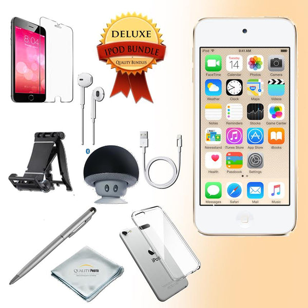 Apple iPod Touch 6th Generation Music Player, 128GB - w/iTouch Accessory Kit Includes; Bluetooth Speaker w Clear Case & Screen Protector w iPod 5-Angle Adjustable Stand w iPod Stylus Pen w Cloth