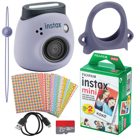 Fujifilm Instax Pal Digital Camera, 20 Fujifilm Mini Films, Decorative Stickers, Grip for Camera with USB, Micro SD and Cloth (Lavender Blue)