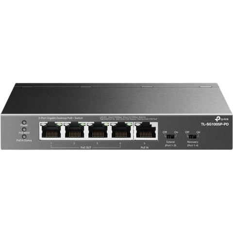 TP-Link TL-SG1005P-PD | 5 Port PoE Passthrough Gigabit Ethernet Switch | 1 PoE++ In@90W, 4 PoE+ Output up to 66W | Plug & Play | Extend Mode | QoS, IGMP, PoE Auto Recovery | PoE Powered ONLY | Fanless