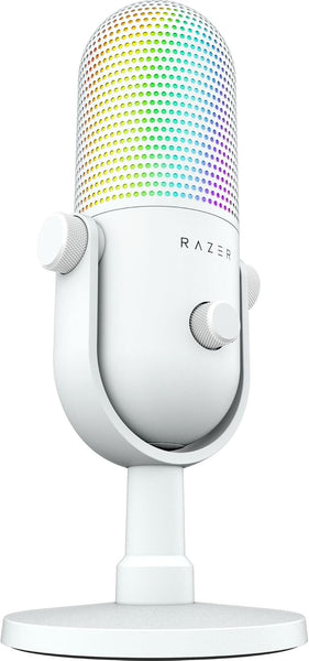 Razer Seiren V3 Chroma RGB USB Microphone: Stream & Game Reactive Lighting - Tap-to-Mute Sensor - Condenser Mic - Digital Gain Limiter & Shock Absorber - PC, Discord, OBS Studio, XSplit - White (Refurbished)