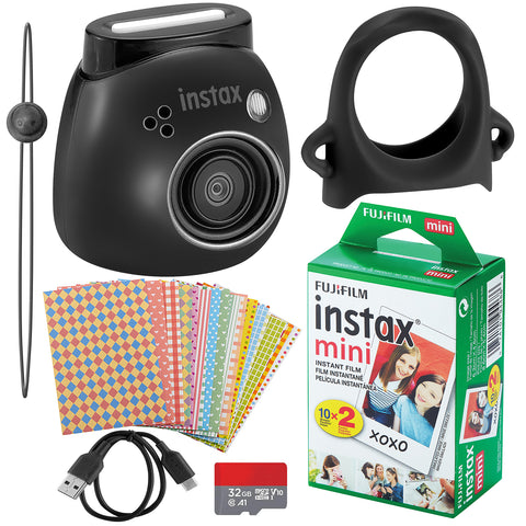 Fujifilm Instax Pal Digital Camera, 20 Fujifilm Mini Films, Decorative Stickers, Grip for Camera with USB, Micro SD and Cloth (Gem Black)