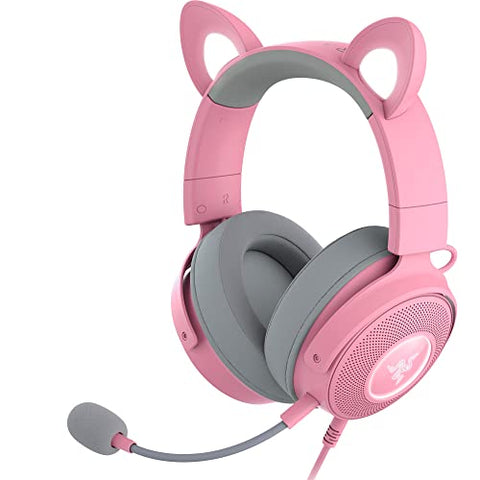 Razer Kraken Kitty V2 Pro Wired RGB Gaming Headset, Interchangeable Ears, Compatible with PC, Playstation, Mac, with HyperClear Cardioid Microphone, Quartz Pink (Refurbished)