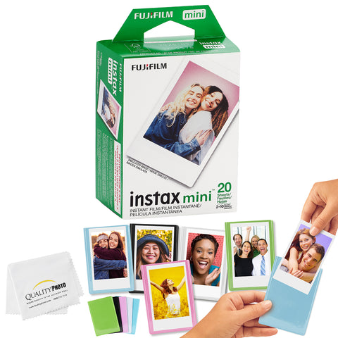 Fujifilm Mini Instax Films + Colored Magnet Photo Frames + Quality Photo Microfiber Cloth (20 Prints)