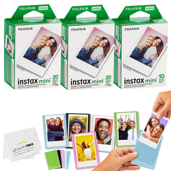 Fujifilm Mini Instax Films + Colored Magnet Photo Frames + Quality Photo Microfiber Cloth (50 Prints)