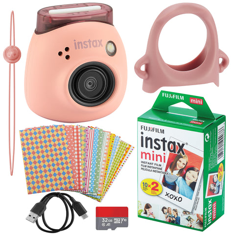 Fujifilm Instax Pal Digital Camera, 20 Fujifilm Mini Films, Decorative Stickers, Grip for Camera with USB, Micro SD and Cloth (Powder Pink)