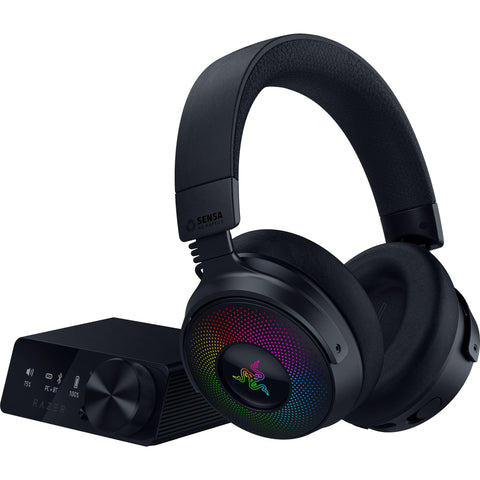 Razer Kraken V4 Pro Wireless Gaming Headset: OLED Control Hub - HD Haptics - 2.4GHz Wireless - Bluetooth - USB - 3.5 mm - Super Wideband Mic - For PC, Mac, PS5, Nintendo Switch, Steam Deck, Smartphone Refurbished