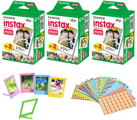 Fujifilm Instax Mini Instant Film, 3 Twin Packs (60 Sheets)+ Frames & Stickers