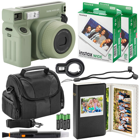 Fujifilm Instax Wide 400 Instant Camera + Camera Case + 4 AA Batteries + Photo Album, Cleaning Pen + 40 Photo Prints