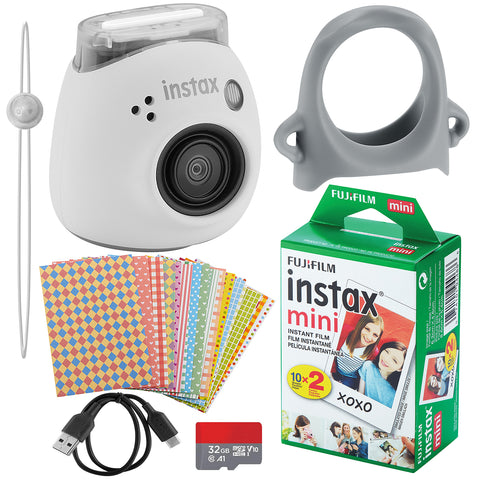 Fujifilm Instax Pal Digital Camera, 20 Fujifilm Mini Films, Decorative Stickers, Grip for Camera with USB, Micro SD and Cloth (Milky White)