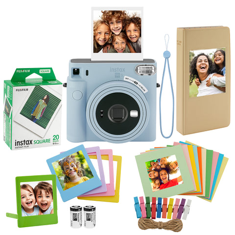 FUJIFILM Instax Square SQ1 Instant Camera, 20 Square Film, Photo Album, Frames and Cloth (Glacier Blue)