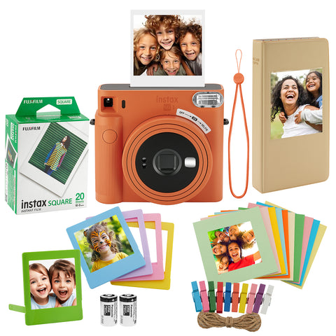 FUJIFILM Instax Square SQ1 Instant Camera, 20 Square Film, Photo Album, Frames and Cloth (Terracotta Orange)