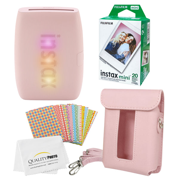 FUJIFILM Mini Instax Link 3 Smartphone Printer with, 20 Fujifilm Mini Films, Printer Case, Decorative Stickers and a Quality Photo Micro Cloth (Rose Pink)