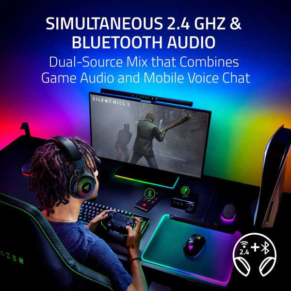 Razer Kraken V4 Pro Wireless Gaming Headset: OLED Control Hub - HD Haptics - 2.4GHz Wireless - Bluetooth - USB - 3.5 mm - Super Wideband Mic - For PC, Mac, PS5, Nintendo Switch, Steam Deck, Smartphone Refurbished