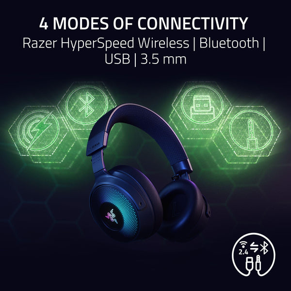 Razer Kraken V4 Pro Wireless Gaming Headset: OLED Control Hub - HD Haptics - 2.4GHz Wireless - Bluetooth - USB - 3.5 mm - Super Wideband Mic - For PC, Mac, PS5, Nintendo Switch, Steam Deck, Smartphone Refurbished