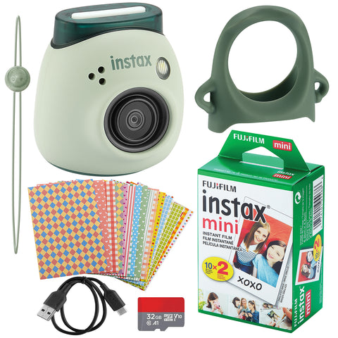 Fujifilm Instax Pal Digital Camera, 20 Fujifilm Mini Films, Decorative Stickers, Grip for Camera with USB, Micro SD and Cloth (Pistachio Green)