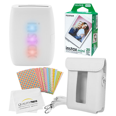 FUJIFILM Instax Mini Link 3 Smartphone Printer with, 20 Fujifilm Mini Films, Printer Case, Decorative Stickers and a Quality Photo Micro Cloth (Clay White)