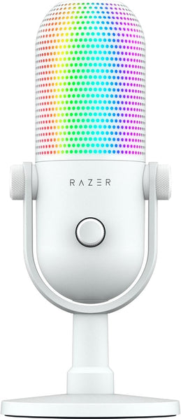 Razer Seiren V3 Chroma RGB USB Microphone: Stream & Game Reactive Lighting - Tap-to-Mute Sensor - Condenser Mic - Digital Gain Limiter & Shock Absorber - PC, Discord, OBS Studio, XSplit - White (Refurbished)