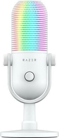 Razer Seiren V3 Chroma RGB USB Microphone: Stream & Game Reactive Lighting - Tap-to-Mute Sensor - Condenser Mic - Digital Gain Limiter & Shock Absorber - PC, Discord, OBS Studio, XSplit - White (Refurbished)