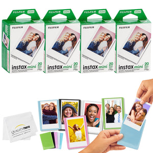 Fujifilm Mini Instax Films + Colored Magnet Photo Frames + Quality Photo Microfiber Cloth (80 Prints)