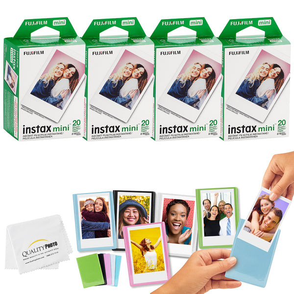 Fujifilm Mini Instax Films + Colored Magnet Photo Frames + Quality Photo Microfiber Cloth (80 Prints)