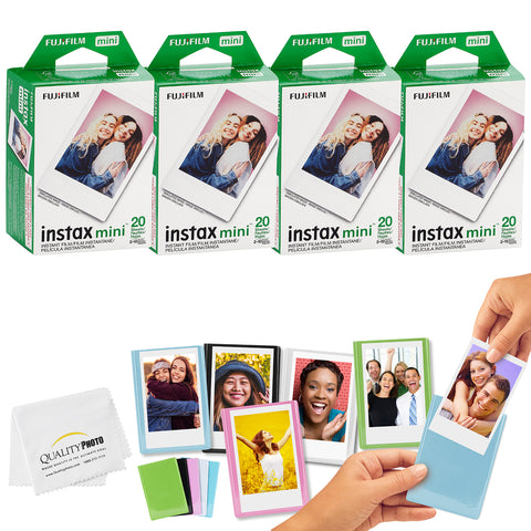 Fujifilm Mini Instax Films + Colored Magnet Photo Frames + Quality Photo Microfiber Cloth (80 Prints)