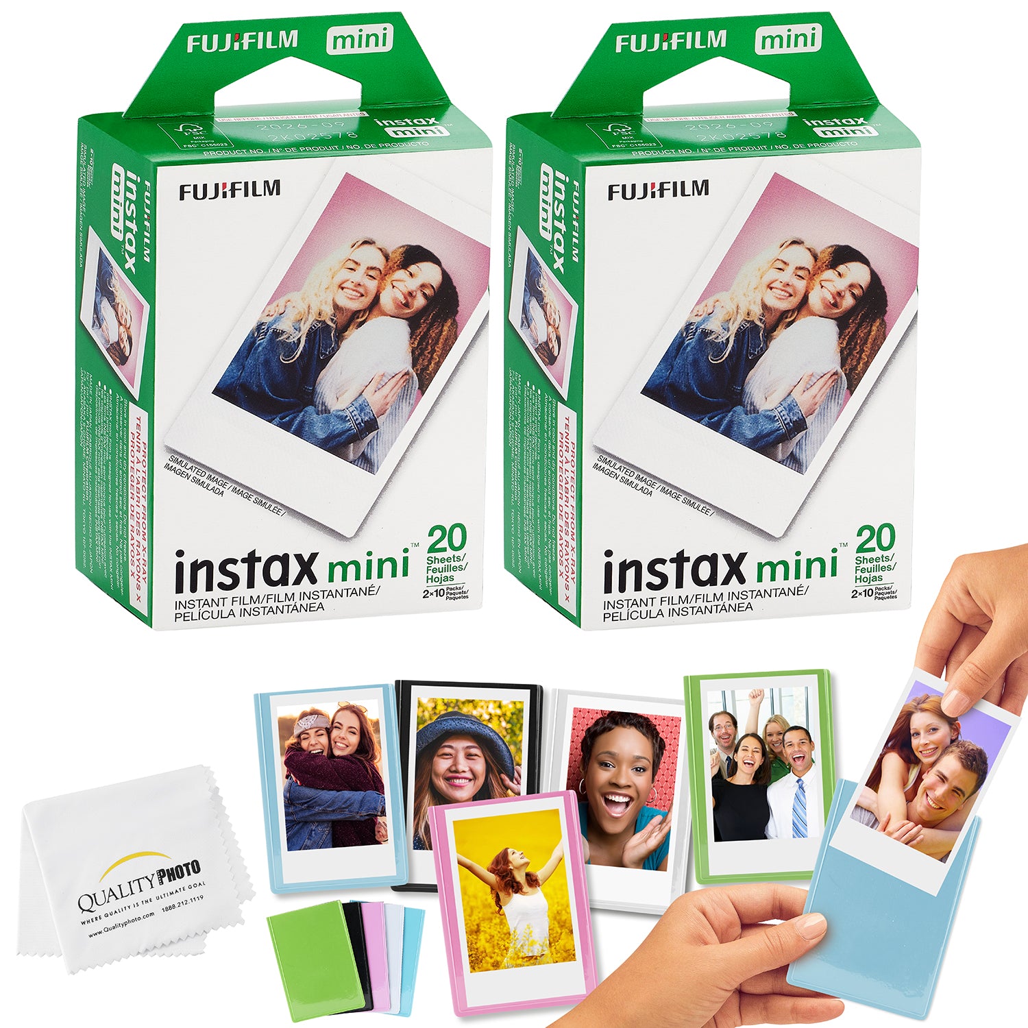 Fujifilm Mini Instax Films + Colored Magnet Photo Frames + Quality Photo Microfiber Cloth (40 Prints)