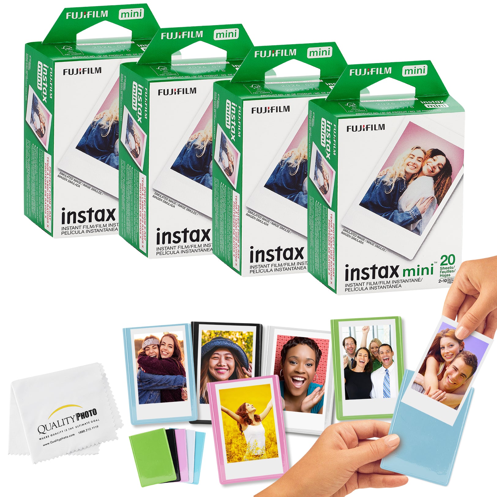 Fujifilm Mini Instax Films + Colored Magnet Photo Frames + Quality Photo Microfiber Cloth (80 Prints)
