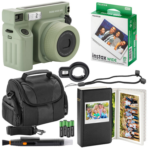 Fujifilm Instax Wide 400 Instant Camera + Camera Case + 4 AA Batteries + Photo Album, Cleaning Pen + 20 Photo Prints