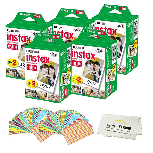 Fujifilm INSTAX Mini Instant Film 2 Pack - 20 Sheets - (White) for Fujifilm Instax Mini 8 & Mini 9 Cameras + Frame Stickers and Microfiber Cloth Accessories