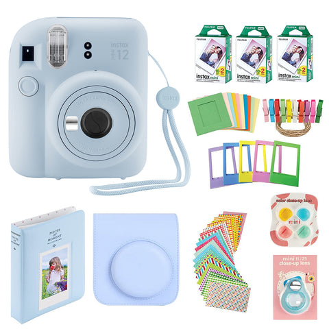 Fujifilm Instax Mini 12 Instant Camera with Case, 60 Fuji Films, Decoration Stickers, Frames, Photo Album and More Accessory kit (Pastel Blue)