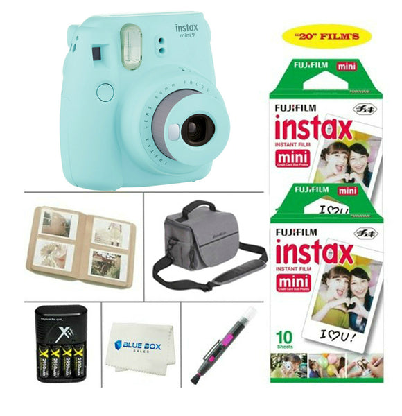 Fujifilm Mini 9 Instant Film Camera - Fujifilm Instax Film 20 PCS - Battery & Cahrger - Photo Album - Case