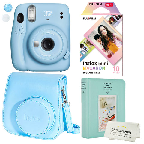 Fujifilm Instax Mini 11 Polaroid Ice Blue Instant Camera Plus Original Fuji Case, Photo Album and Fujifilm Character 10 Films (Macaron)