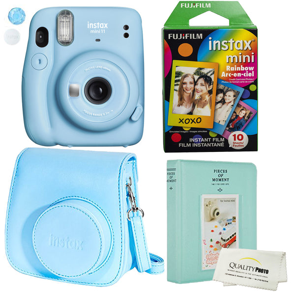 Fujifilm Instax Mini 11 Polaroid Ice Blue Instant Camera Plus Original Fuji Case, Photo Album and Fujifilm Character 10 Films (Rainbow)