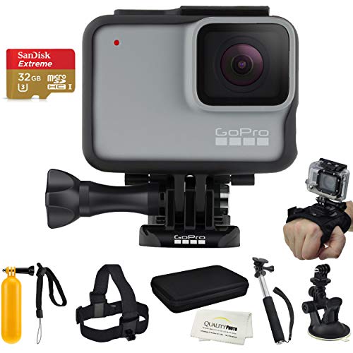 GoPro HERO7 White - W/SanDisk Extreme 32GB Micro SDHC, with an Essential Accessory Kit Bundle, Includes: Car Mount, Head Strap, Wrist Strap, Extendable Monopod, Carrying Case - Large + More
