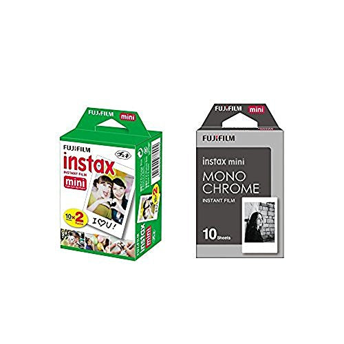 Fujifilm Instax Mini Instant Film 2-PACK BUNDLE SET, Twin Pack Film ( 20 ) + Film Monochrome ( 10 ) for Mini 90 8 70 7s 50s 25 300 Camera SP-1 Printer