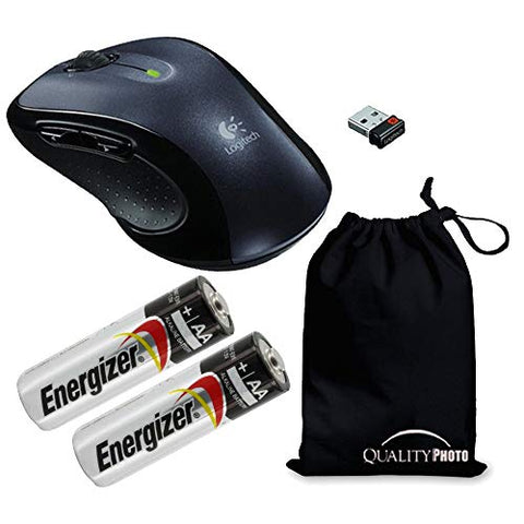 Logitech M510 Wireless Mouse with A Ultra Soft Travelers Pouch, Bundle Includes M510 Wireless Mouse + 2 Energizer AA Batteries + Quality Photo Travel Pouch