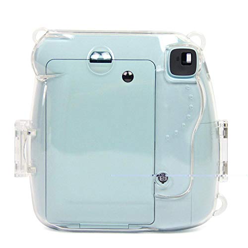 QUALITY PHOTO Clear Camera Case for Fujifilm Instax Mini 8/Mini 8+/Mini 9 Instant Camera + Adjustable Rainbow Shoulder Strap