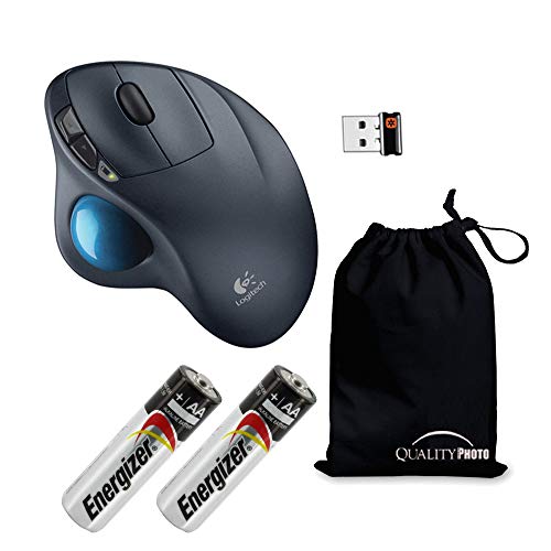 Logitech M570 Wireless Trackball Mouse with A Ultra Soft Travel Pouch, Bundle Includes M570 Wireless Mouse + 2 Energizer AA Batteries + Quality Photo Travel Pouch