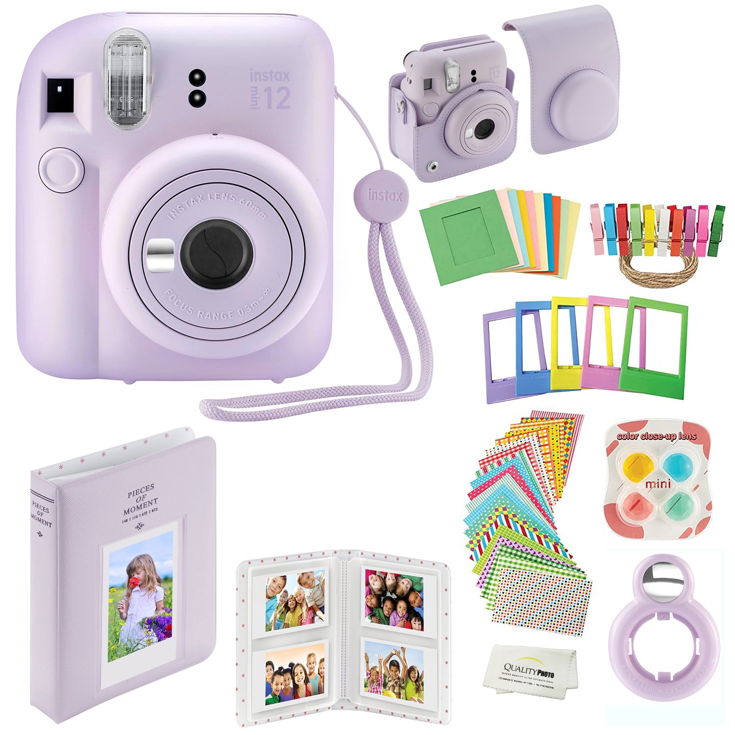 Fujifilm Instax Mini 12 Instant Camera with Case, Decoration Stickers, Frames, Photo Album and More Accessory kit (Lilac Purple)…