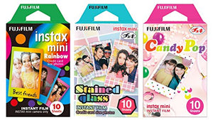 Fujifilm Instax Mini Instant Film Rainbow & Staind Glass & Candy Pop Film -10 Sheets X 3 Assort Value Set