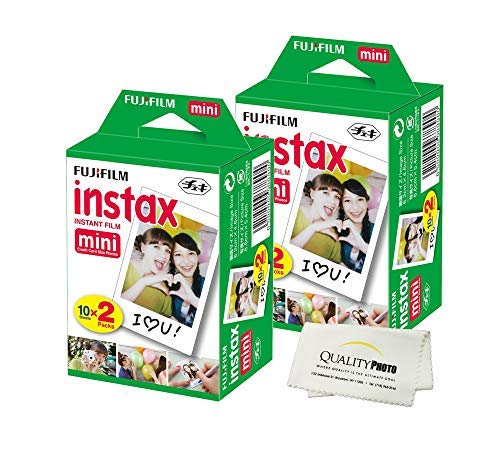 Fujifilm INSTAX Mini Instant Film 4 Pack 40 Sheets (White) for Fujifilm Mini 8 & Mini 9 Cameras + Quality Photo Microfiber Cloth