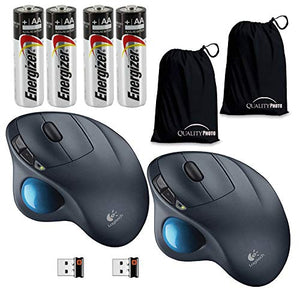 Logitech M570 Wireless Trackball Mouse 2 Pack-with A Ultra Soft Travel Pouch, Bundle Includes 2 M570 Wireless Mouse + 4 Energizer AA Batteries + 2 Quality Photo Travel Pouch