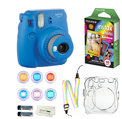 Fujifilm Instax Mini 9 Instant Camera (Lime Green) + 10 Fuji Instant Film  Sheets + Convenient Instax Clear Case W/ Rainbow Strap + 6-Color Lenses &  More 