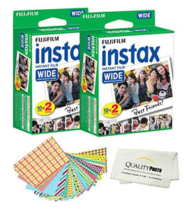 Fujifilm INSTAX Wide Instant Film 40 Pack - 40 Sheets - (White) for Fujifilm Instax Wide Cameras + Frame Stickers and Microfiber Cloth Accessories