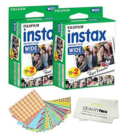 Fujifilm INSTAX Wide Instant Film 40 Pack - 40 Sheets - (White) for Fujifilm Instax Wide Cameras + Frame Stickers and Microfiber Cloth Accessories