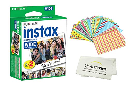 Fujifilm INSTAX Wide Instant Film 20 Pack - 20 Sheets - (White) for Fujifilm Instax Wide Cameras + Frame Stickers and Microfiber Cloth Accessories